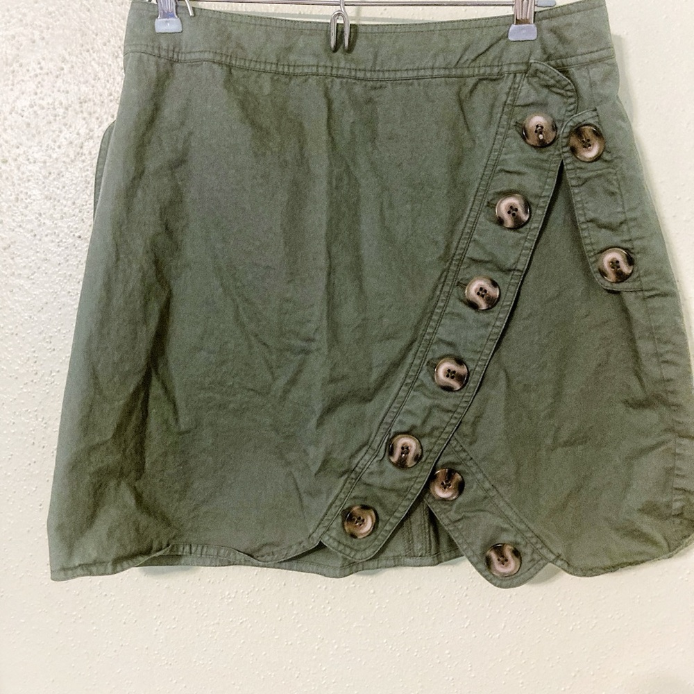 Walter Baker Asymmetrical Olive Skirt with Button Detail
